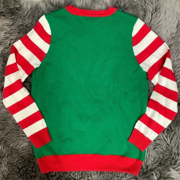 To Be Jolly | Women's Christmas Sweater | Mrs. Elf | Green & Red | Large - Picture 2 of 3